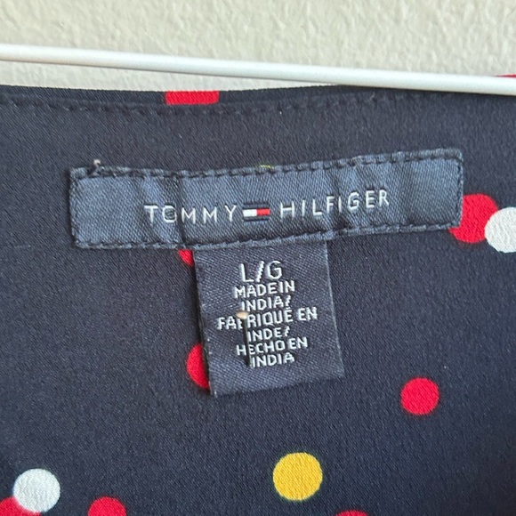 Tommy Hilfiger Navy Polka Dot Cowl Neck Shift Dress Cap Sleeve, Large - Picture 4 of 4